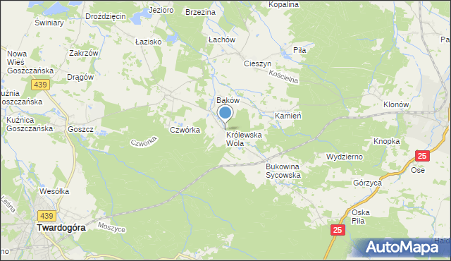 mapa Królewska Wola, Królewska Wola gmina Międzybórz na mapie Targeo